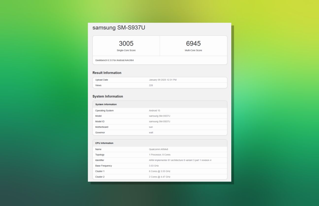 Samsung Galaxy S25 Slim Geekbench