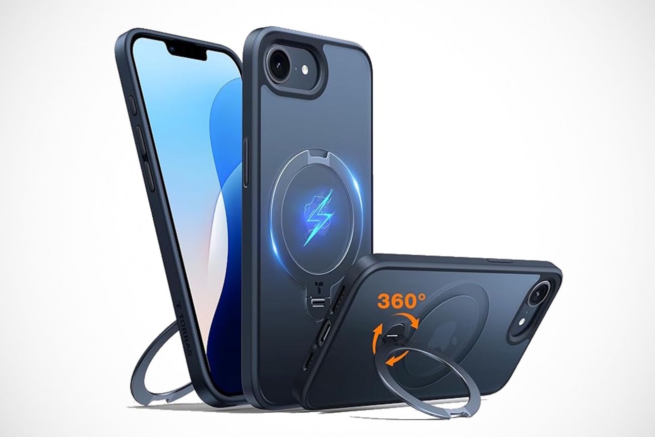 Torras 360° Ostand Spin Case für iPhone 16e (schwarz)