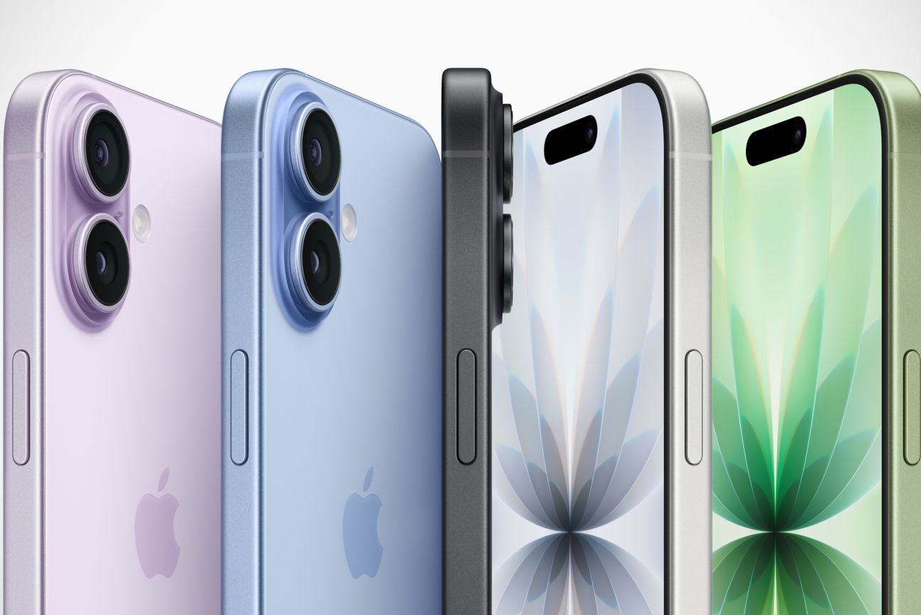 iPhone in Lavendel, Salbei, Nebelblau, Weiß und Schwarz