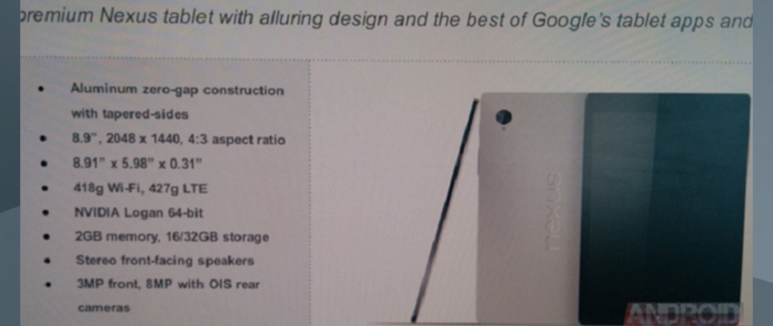 Der Leak zeigt ein frühes Design und die Schlüsseleigenschaften des Nexus Tablets von HTC