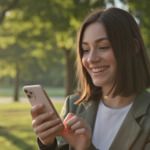 Frau mit Smartphone im Park