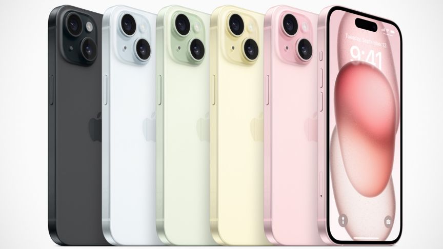 Die Farben des iPhone 15 (Plus): Schwarz, Blau, Grün, Gelb,  Pink iPhone 15 (Plus) Farben
