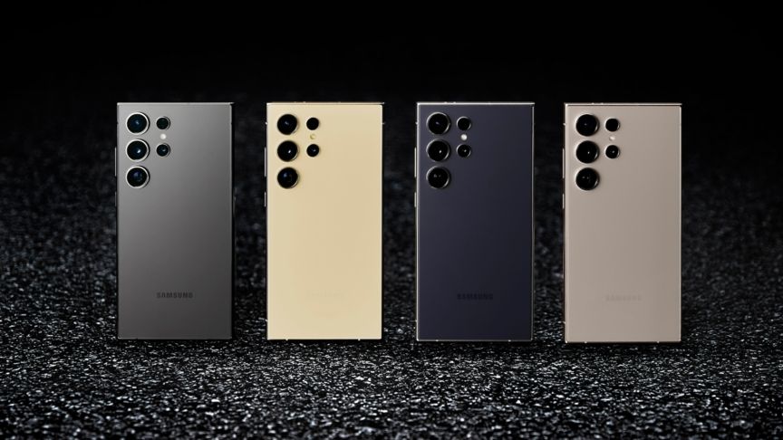 Das Galaxy S24 Ultra in den vier Standardfarben Galaxy S24 Ultra in den Standardfarben