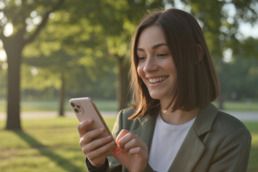 AppleCare+: Wie lange ist die Laufzeit Frau mit Smartphone im Park