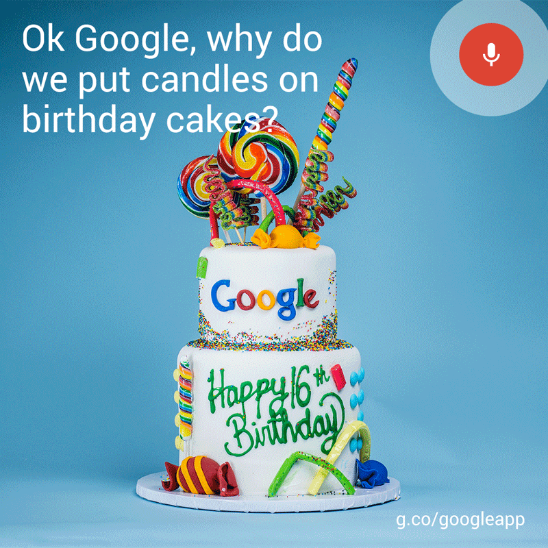 Google feiert mit einer großen Lollipop-gespickten Torte Geburtstag